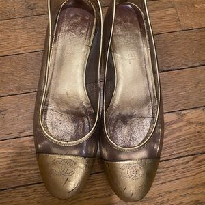Chanel classic cap toe flats, pvc and gold